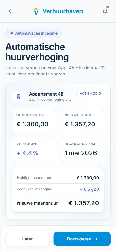 Manager notificatie om automatische huurverhoging door te voeren.
