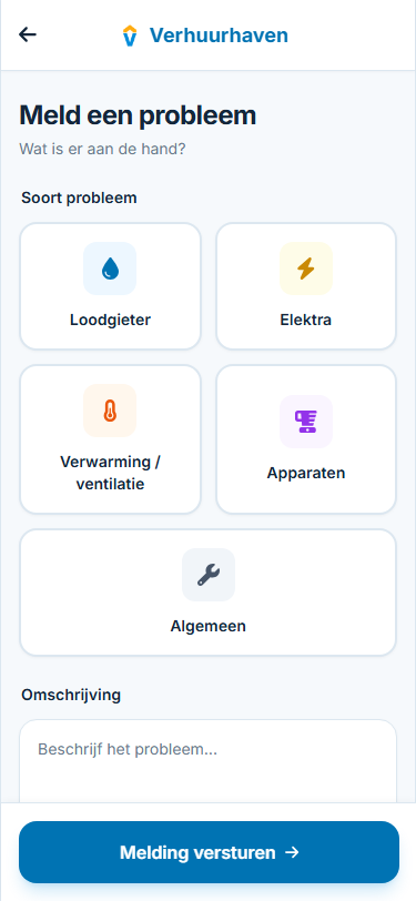 Screenshot van het meldingsscherm voor onderhoud.