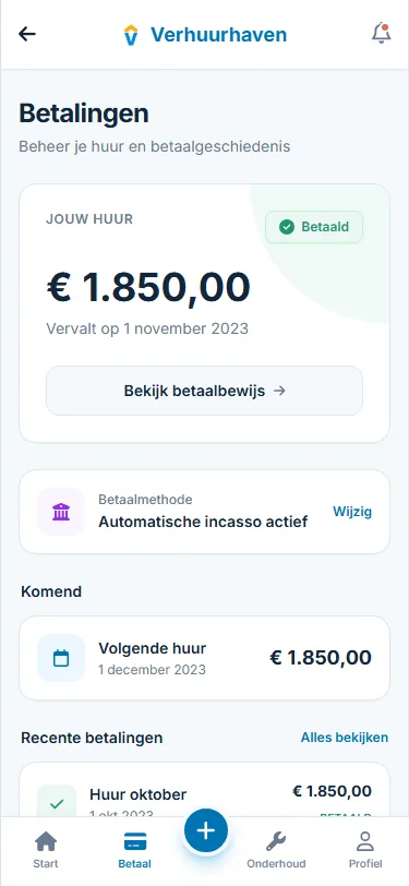 Screenshot van het betaalscherm voor huurders.